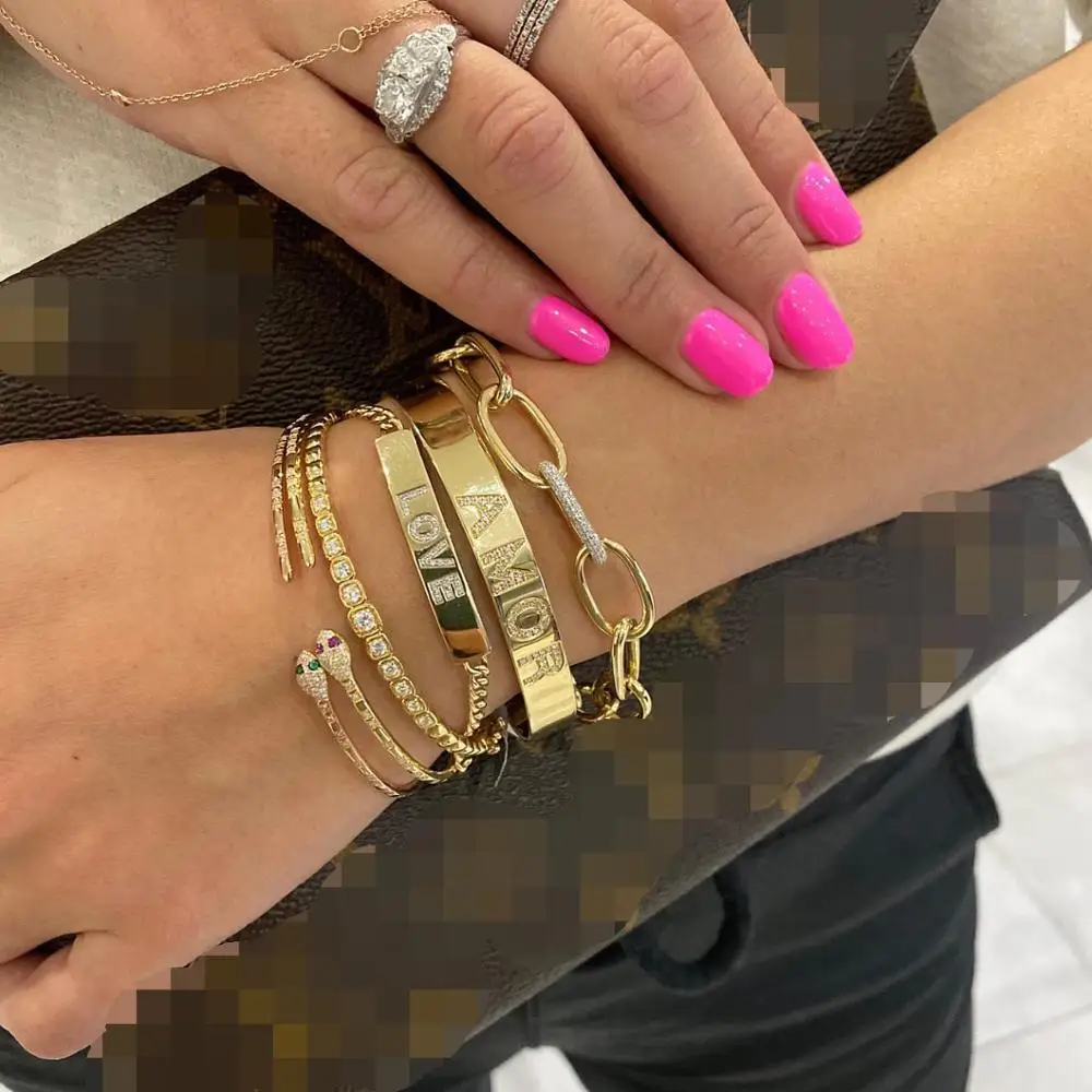 

open adjusted fashion cz bangle bracelet for women girl red green blue eye snake shaped cuff bangles