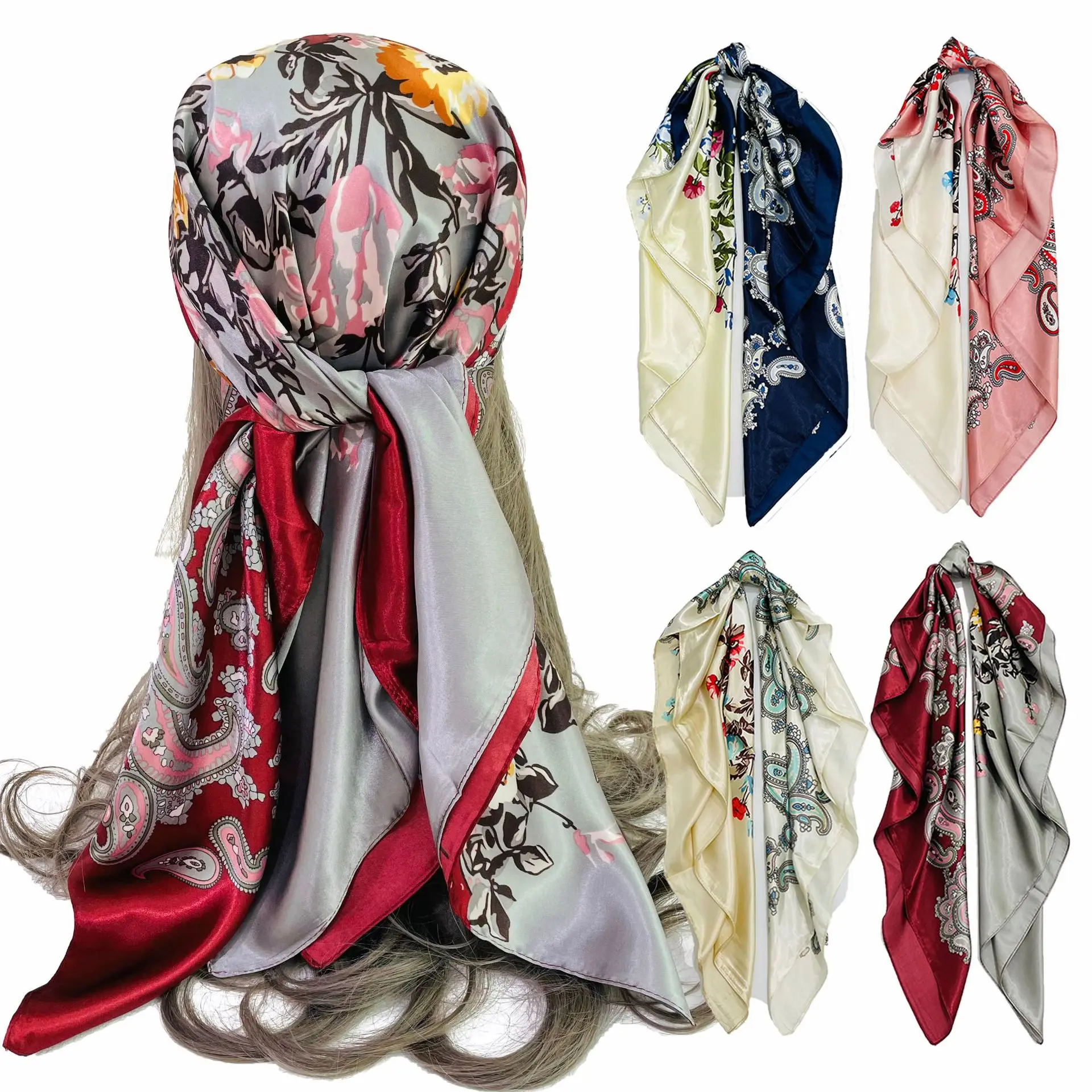 

Silk Scarf Women 90cm Satin Cashew Flower Large Square Scarf Silk Scarf Casual