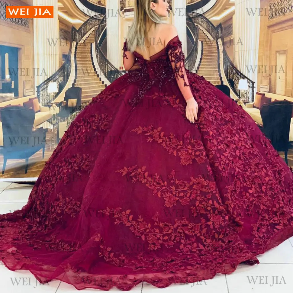 Lace Prom Dress For Women Long Sleeves Off Shoulder Vestidos De Fiesta 2021 Appliqus Beaded Ball Gown Party Dresses Robes De Bal