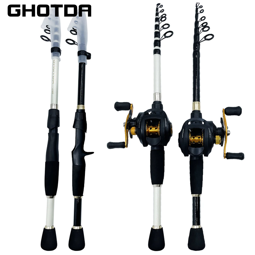 GHOTDA Casting/Spinning Rod and Reel Combo Portable Ultralight Travel Boat Rod Single Rod/Set Strong Fishing Kit Fishing Set