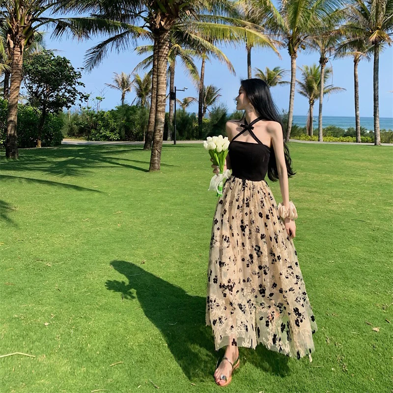 

women chiffon strap dress 2021 summer beach long dress 5961#