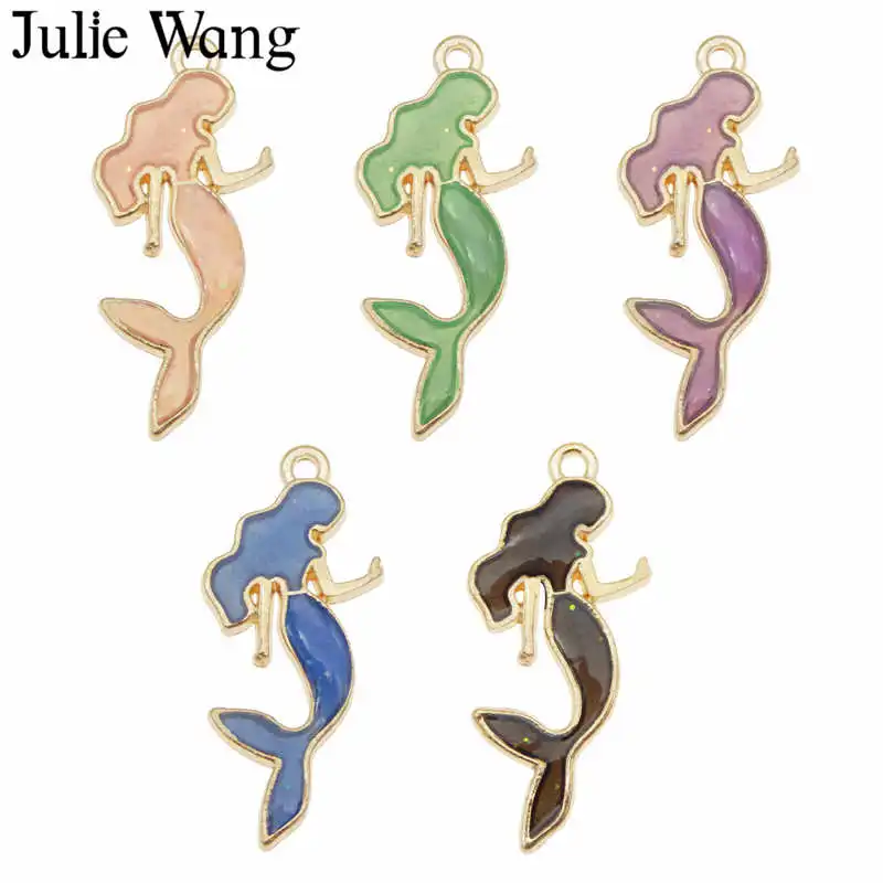 Julie Wang 10 шт. эмаль Русалка очарование принцессы многоцветный золотой тон браслет