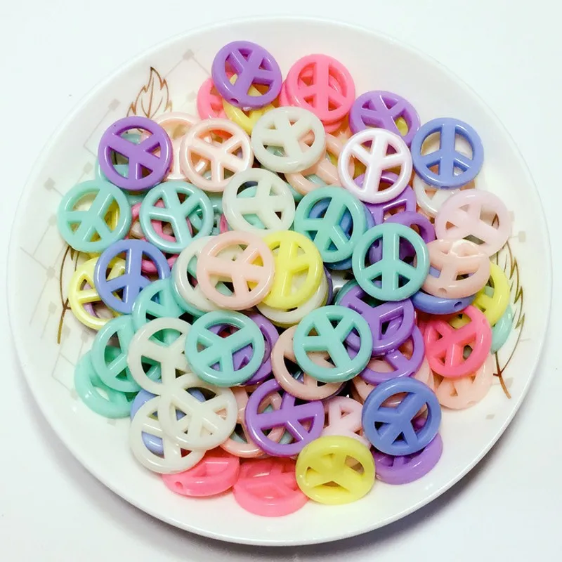 

50Pcs 15mm Candy Color Peace Sign Shape Acrylic Beads For Jewelry Making DIY Necklace Bracelet Accessories