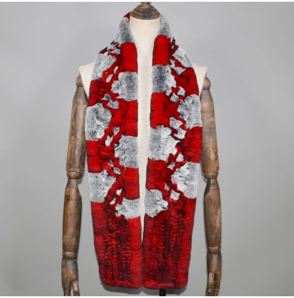Winter Long Style Women Real Rex Rabbit Fur Scarf Rex Rabbit Fur Warm Soft Ring Scarfs High Quality Knit Rabbit Fur Scarves