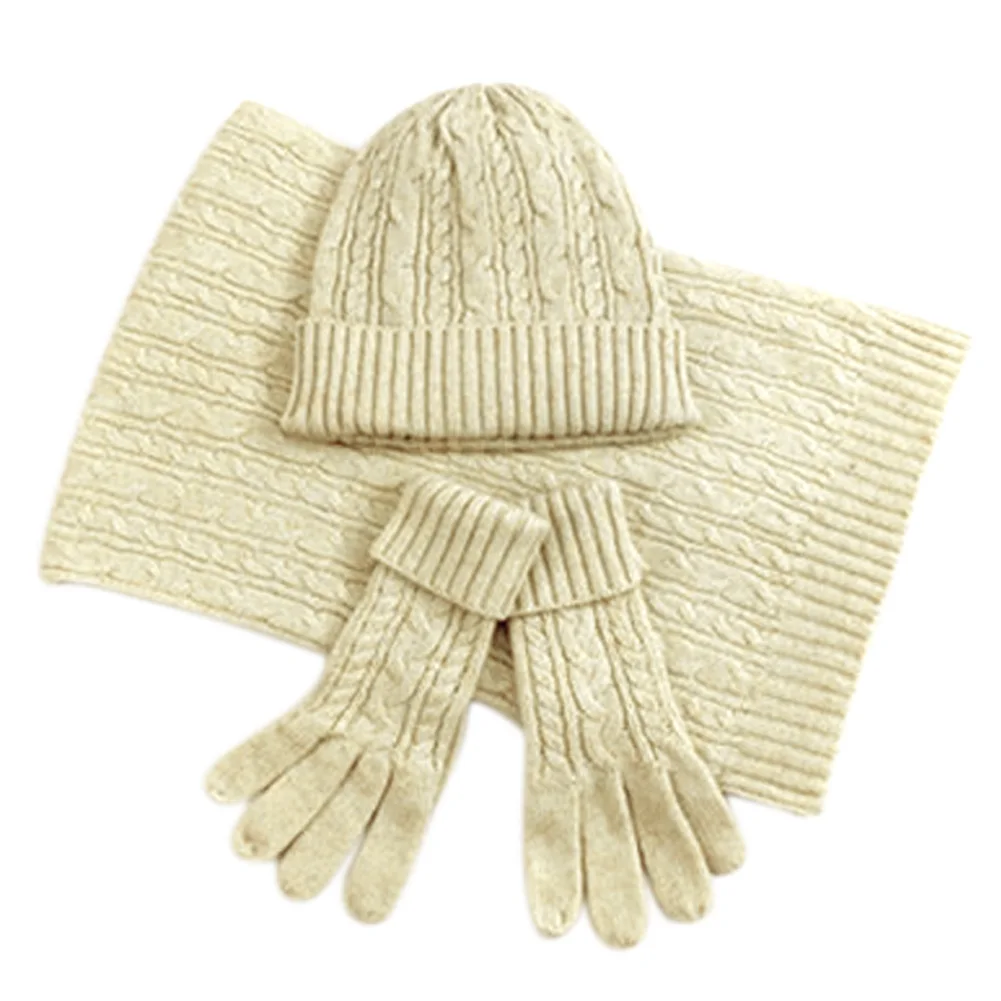 

Winter Women Wooly Thick Knit Hat Scarf Gloves Set Warm Soft knitted Woollen Set New