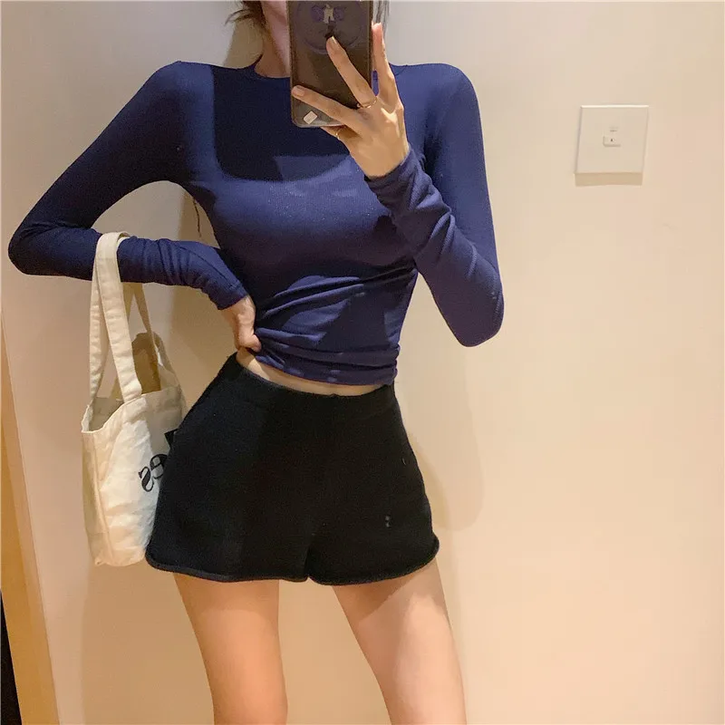 Женская футболка с длинным рукавом и круглым вырезом в Корейском стиле | одежда