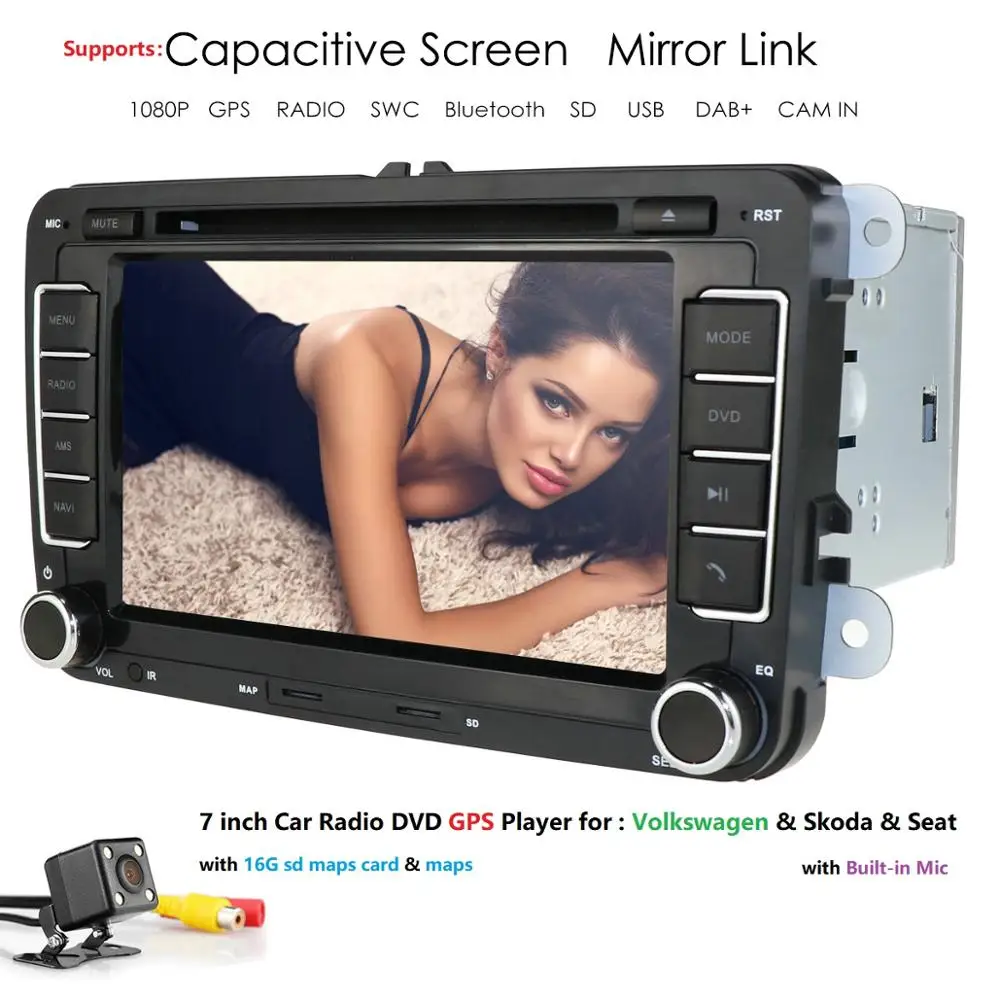 Два Din 7 дюймов Автомобильный dvd-плеер для VW/POLO/PASSAT/Golf/Skoda/Octavia/SEAT/LEON с RDS радио gps навигация 1080P DAB+ FM/AM карта