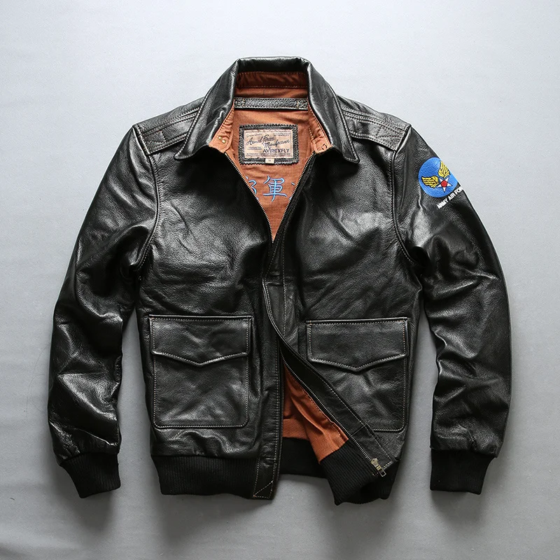 

FLY AVIREX air force Flight Jackets Motorcycle Genuine Leather Jacket Men cow Leather coat Fur Bomber Jacket