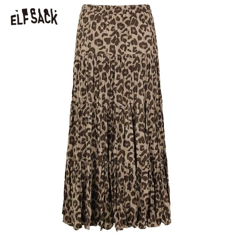 

ELFSACK Leopard High ELastuc Waist Casual Women Irregular Midi Skirts,2020 Winter ELF Vintage,Korean Sexy Ladies Daily Bottom