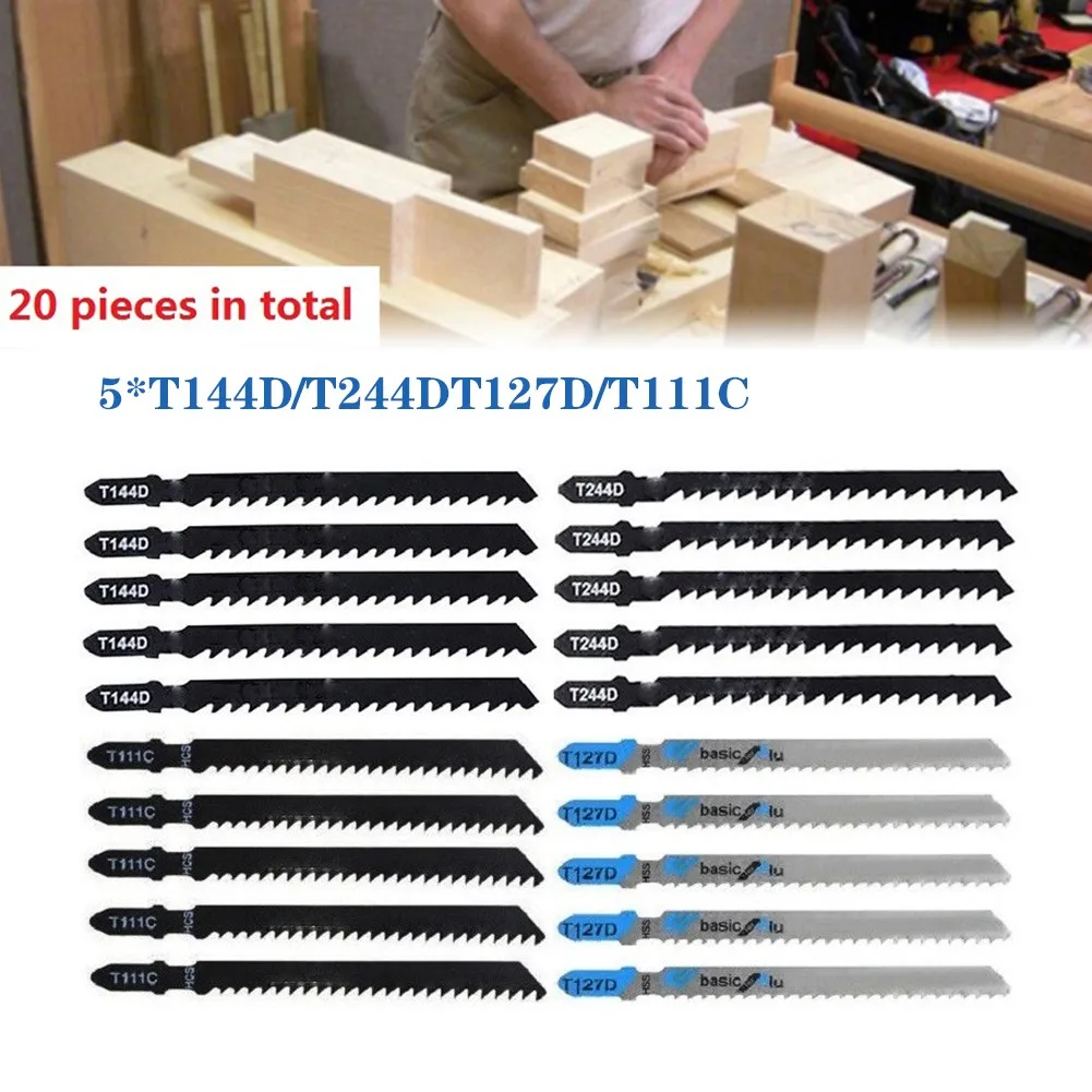 

20Pcs Jig Saw Blades Set Wood Plastic Metal Cutting Tools T144D/T244D/T127D/T111C Fast Coarse-Tooth Woodworking Jig Saw