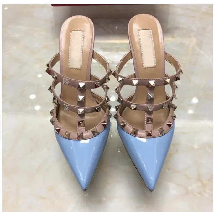 

shoes m002 women high heel sandals with rivets 6cm thin heel wedding shoes pointed toe KZ058