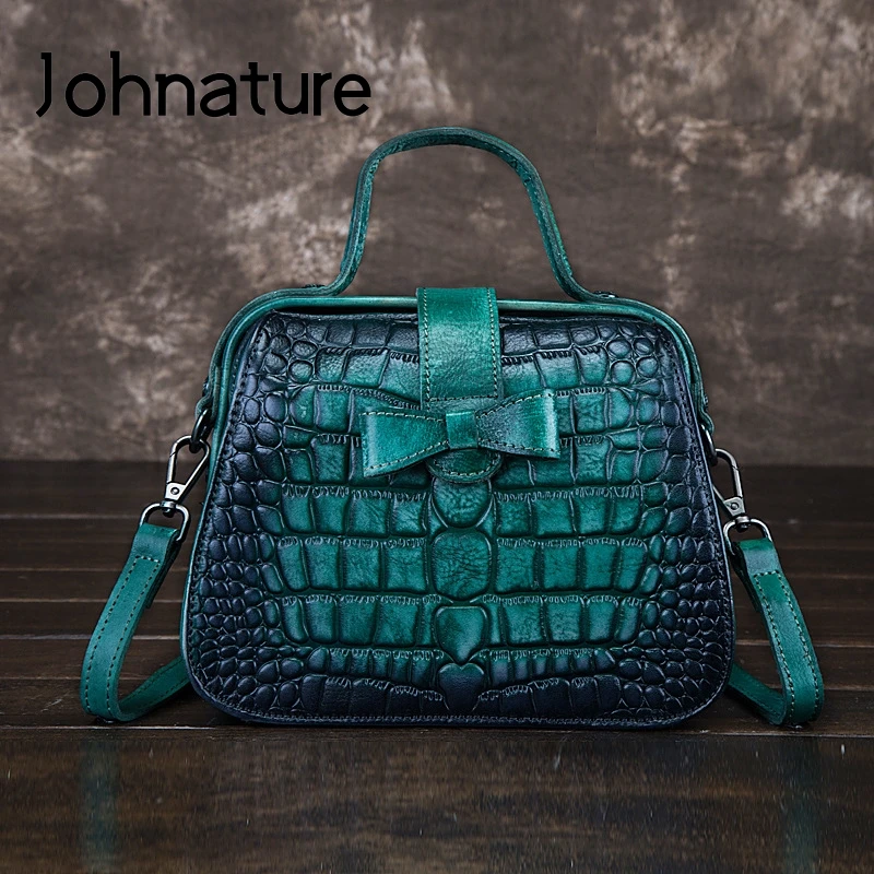 Женская сумка из коровьей кожи Johnature с тиснением под крокодиловую кожу ручная