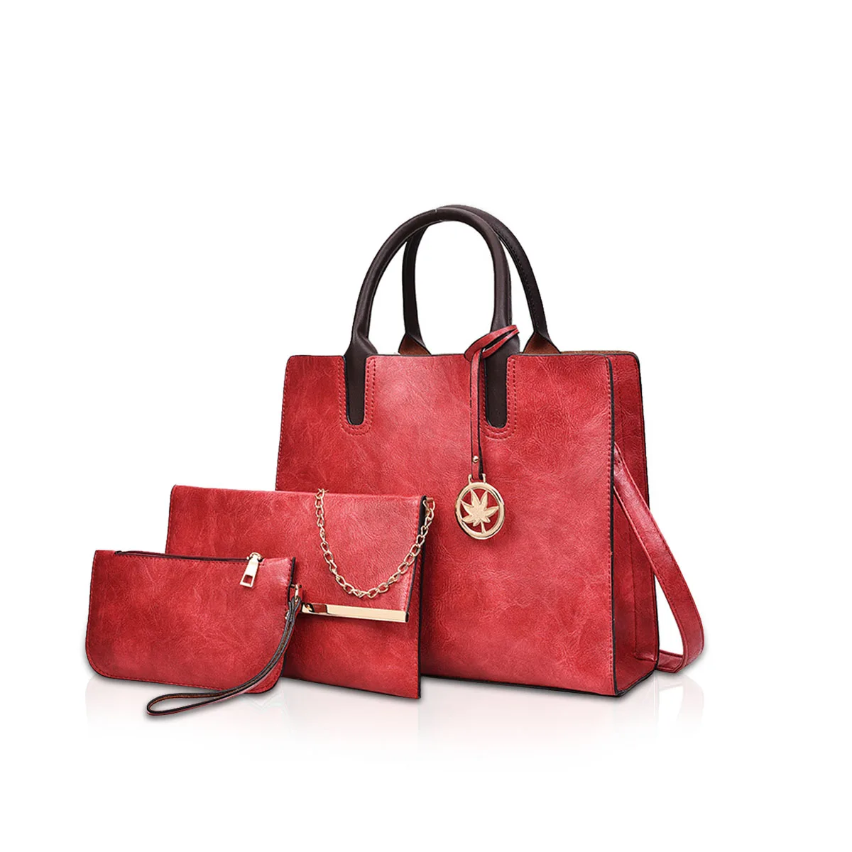 

NICOLE&DORIS Elegant Women Handbags 3 Pieces Leather Handbag for Ladies Leather Tote Bag + Crossbody Bag + Wristlet