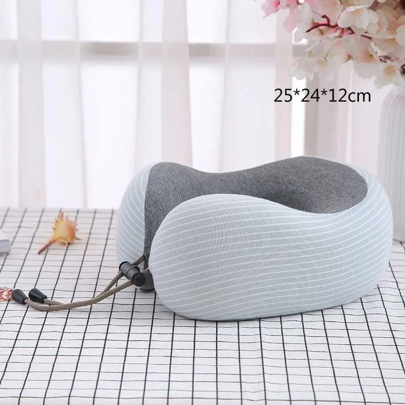 light blue style C Регулируемая u-образная подушка для шеи с эффектом памяти, складная подушка для поддержки головы для сна на самолете, автомобиле, офисе - Цвет: light blue style C