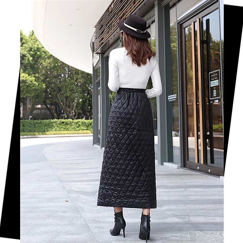 Большие размеры пуховые хлопковые черные макси юбки для женщин зима 2019 высокая