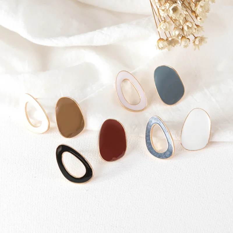 Милые серьги неправильной геометрической формы глазурованные металлические для