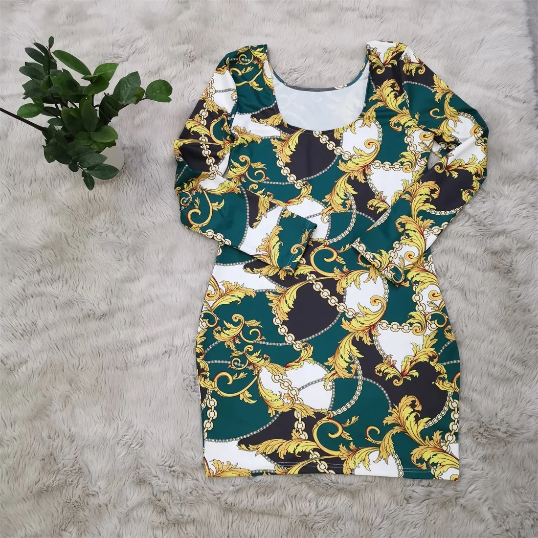 

Cutubly O-Neck XL-5XL Plus Size Dresses For Women Autumn Print Mini Dress Slim Sexy Bodycon Long Sleeve Dress Fashion Streetwear