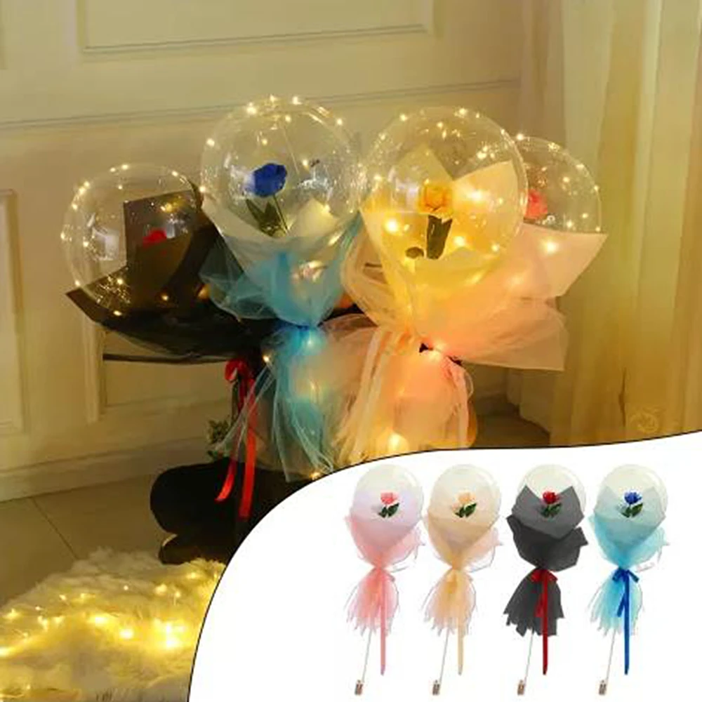 

LED Luminous Balloon Rose Bouquet Helium Transparent Ballons Wedding Birthday Party 2021 Happy New Year Christmas Ornaments