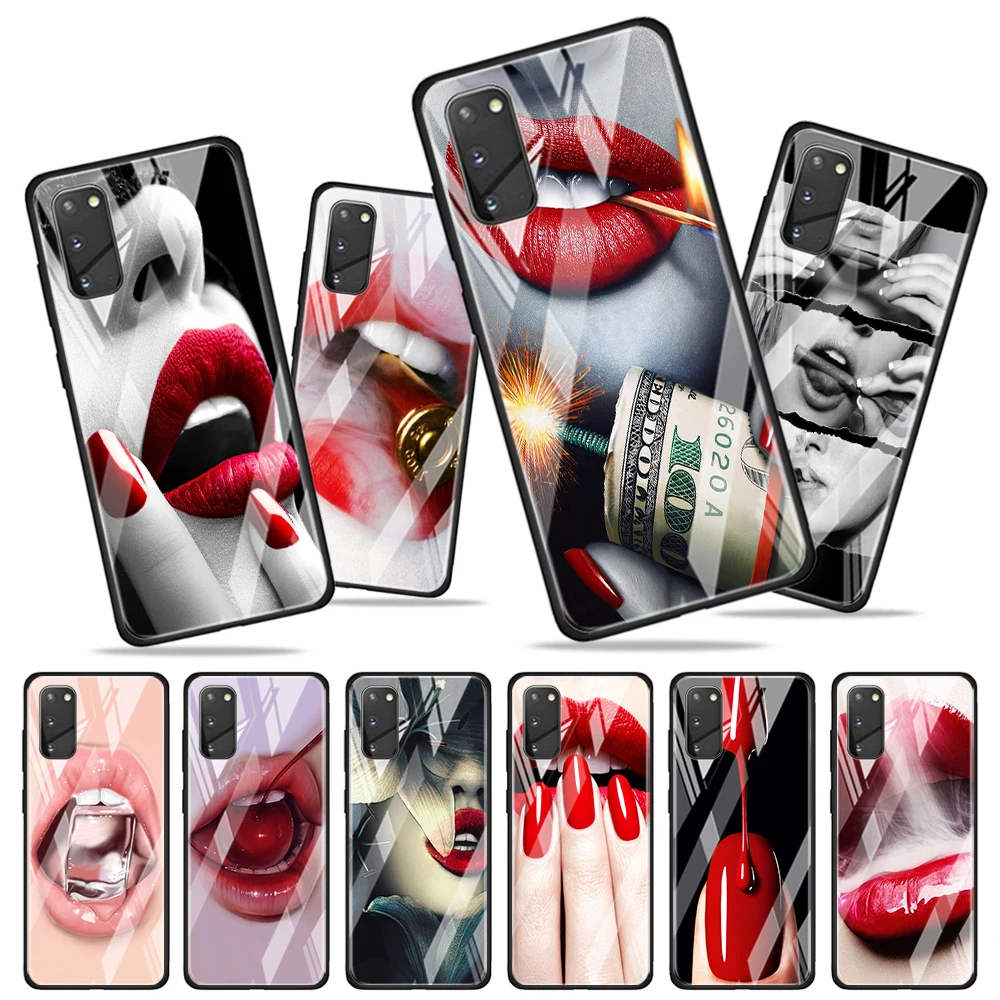 

Sexy Red Lips Kiss for Samsung Galaxy S20 FE Ultra Note 20 S10 Lite S9 S8 Plus Luxury Tempered Glass Phone Case Cover