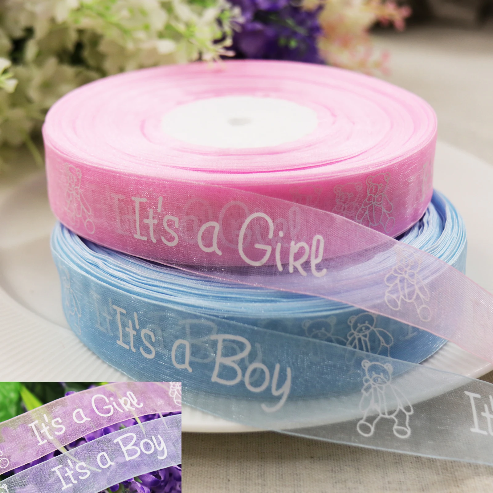 

25mm 5yard It is a Boy Girl Printed Ribbon Baby Shower Christening Satin Ribbon Gift Packing DIY Crafts Christmas Ribbons