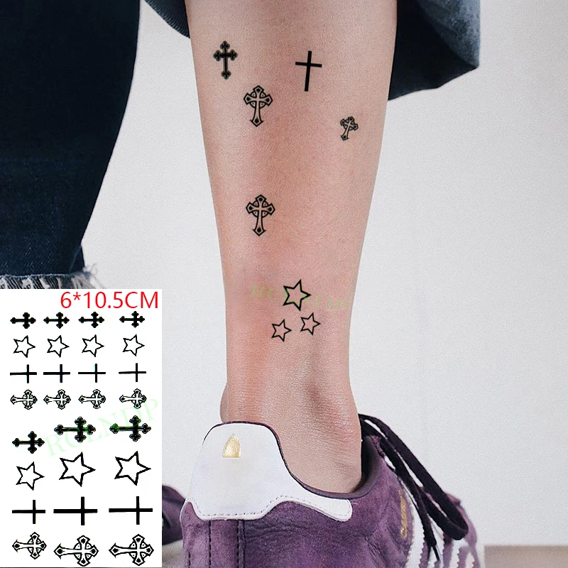 

Waterproof Temporary Tattoo Sticker Cross Star Small Pattern Flash Tatoo Fake Tatto Hand Arm Neck Body Art for Woman Men