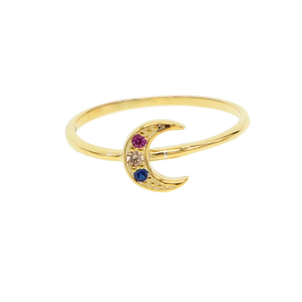 Самый дешевый 925 пробы серебро цвет золотистый покрытые лунные форма кольца с