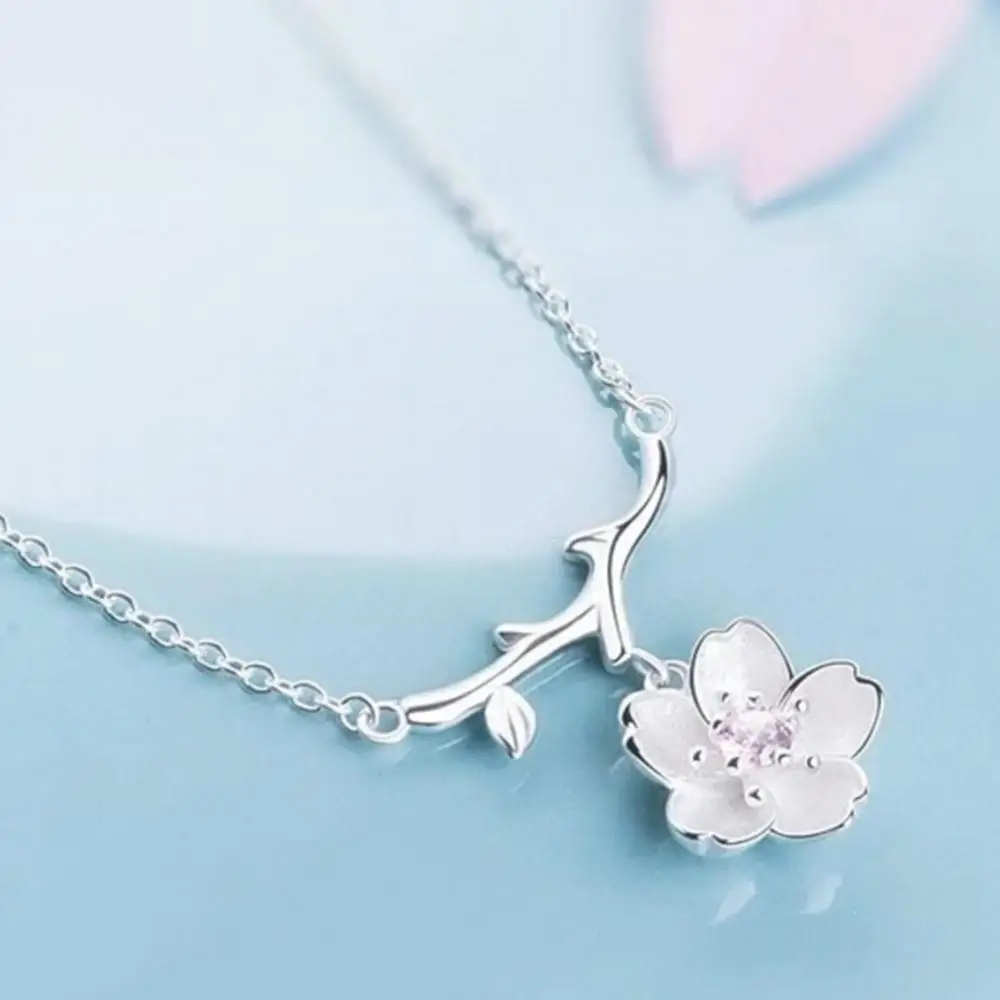 

Cherry Blossoms Flower Tree Branches Pendant Necklace Women Elegant Jewelry