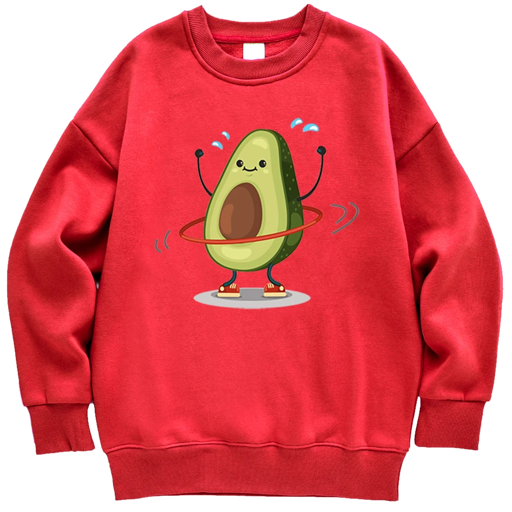 

Спортивная толстовка с мультяшным принтом авокадо, женская модная толстовка, флисовые толстовки с круглым вырезом, свободная удобная повсе...