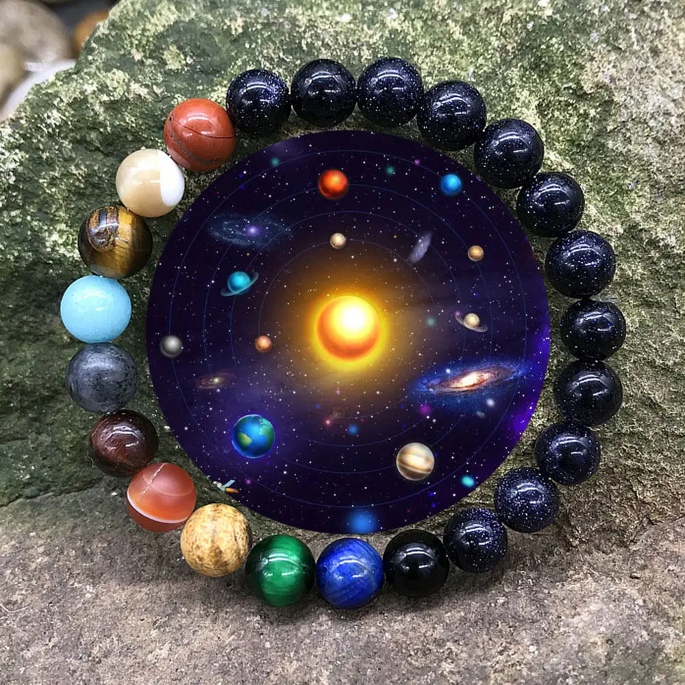 

Lovers Eight Planets Natural Stone Bracelet Universe Yoga Chakra Craft Galaxy Solar System Beads Bracelets Men Women Jewelry