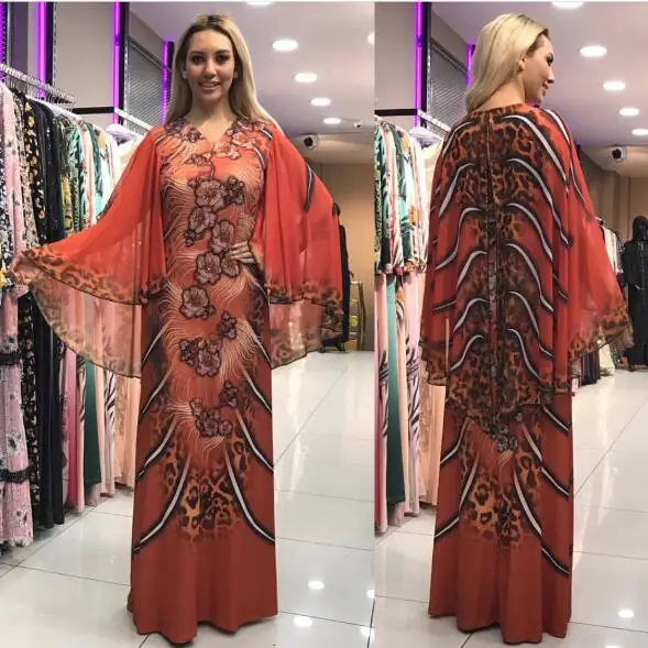 

Cross-border supply digital printing cape cloak dress fake two Turkish fashion quality African women's clothing