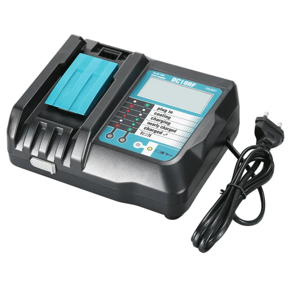 

Portable DC18RF Li-ion Battery Charger 3.5A Charging Current USB 2.1A Output LCD For Makita 14.4V 18V BL1830 EU Plug