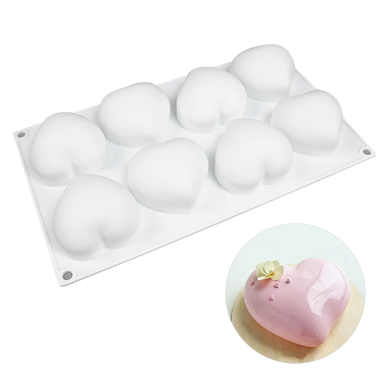 Силиконовая 3D форма в форме сердца 8 отверстий для пудинга капкейка