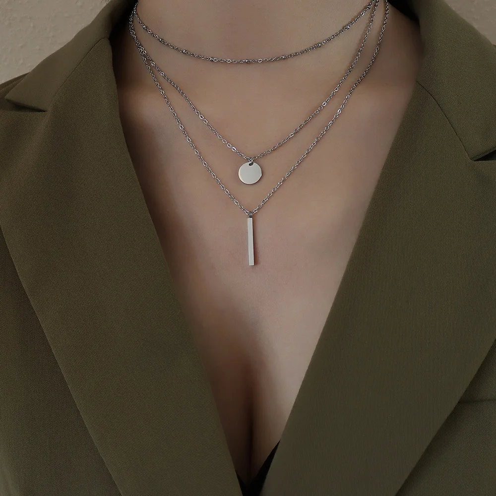 

Fashion Silver Colour 316L Stainless Steel Multi-Layer Chains Necklace Women, Simple Chocker Necklaces Woman Jewelry 2021 Trend