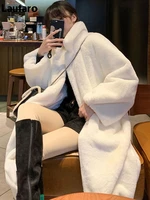 lautaro long oversized white warm faux fur coat long sleeve loose korean fashion 2021 winter clothes women designer streetwear