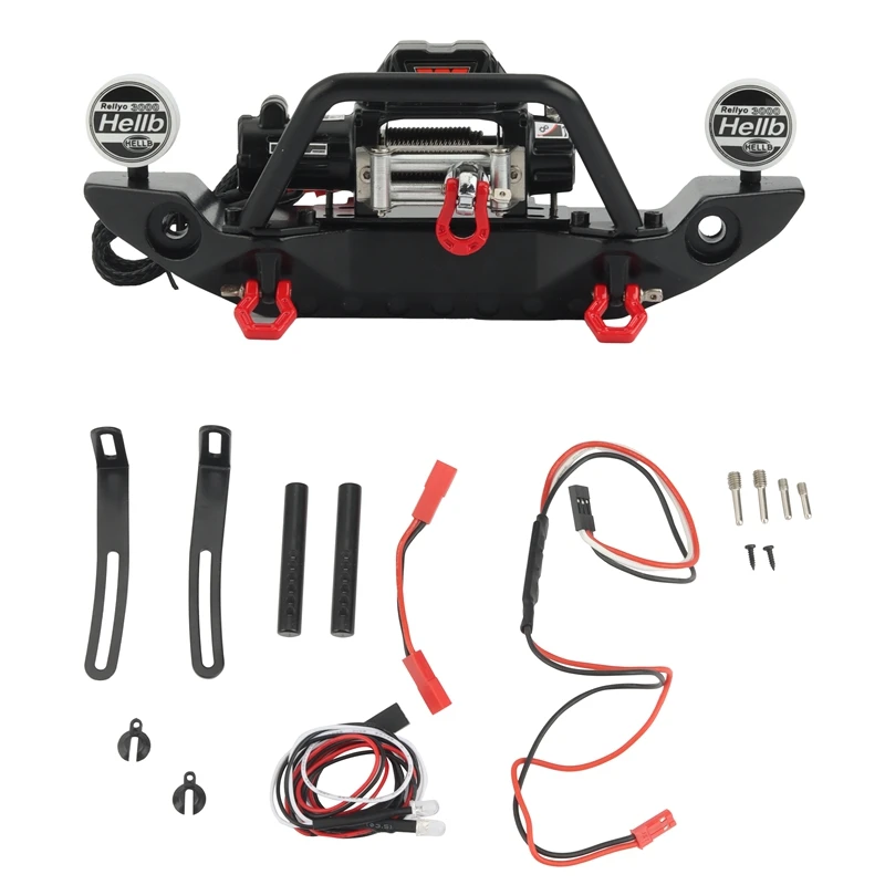 

Metal Front Bumper With 3CH Winch Led Lights For 1/10 RC Crawler Axial SCX10 90046 SCX10 III TRAXXAS TRX4 Upgrade Parts