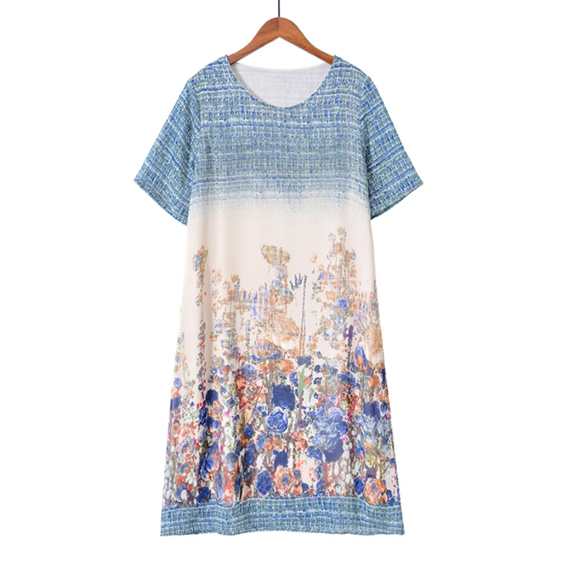 

dress for women long summer 2020 new Short-sleeved dress Ladies Simulated silk dress elegant fashion print loose mom L-5XLL