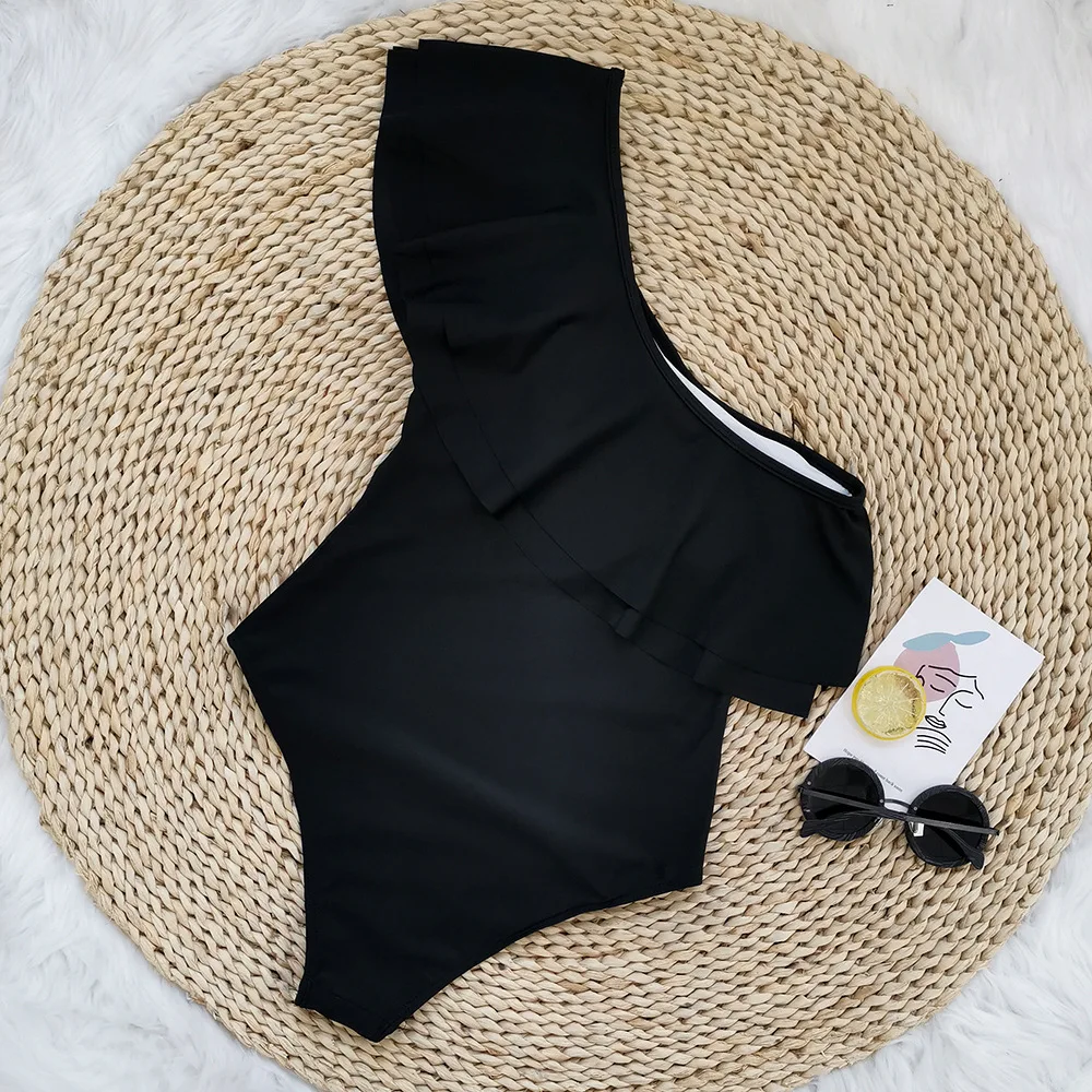 Женские слитные купальники на одно плечо асимметричные монокини с оборками