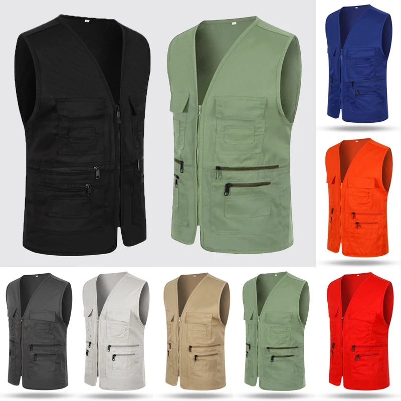 

MenS Vests Multi-Pocket Classic Waistcoat Sleeveless Unloading Solid Coat Work Vest Casual Sleeveless Male Clothes Outerwear