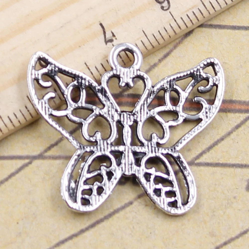 

12pcs Charms Hollow Butterfly 26x29mm Antique Silver Color Pendants Making DIY Handmade Tibetan Finding Jewelry