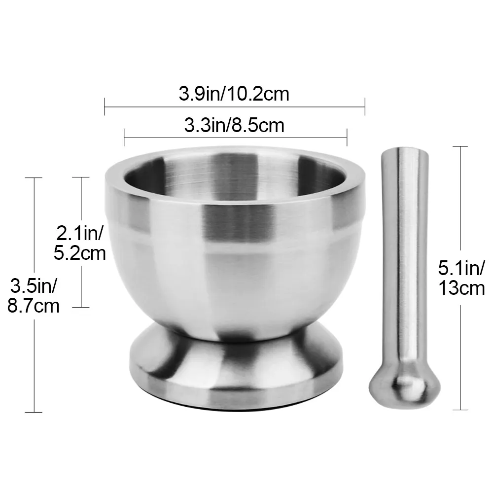 

Mortar and Pestle 304 Stainless Steel Herb Bowl Pill Crusher Spice Grinder with Anti Slip Base for Garlic, Spices, Herbs
