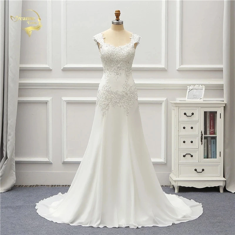 

Jeanne Love Chiffon Mermaid Wedding Dresses 2021 Beads Applique Lace Robe De Mariage Vestido De Noiva Brida Dresses Wedding Gown