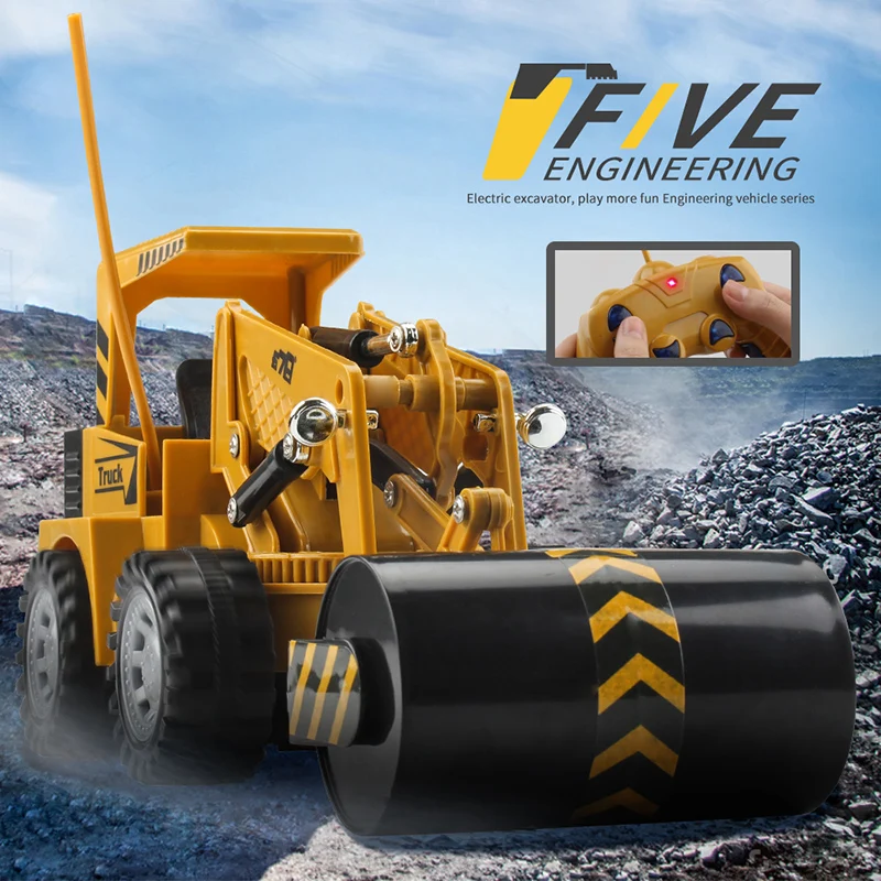 

1:24 Five Channels Remote Control Road Roller Engineering Model Children's Birthday Christmas Gift Kids Electric RC Truck Toys
