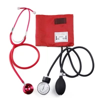 red medical blood pressure monitor bp cuff manometer upper arm aneroid sphygmomanometer with cute dual cardiology stethoscope