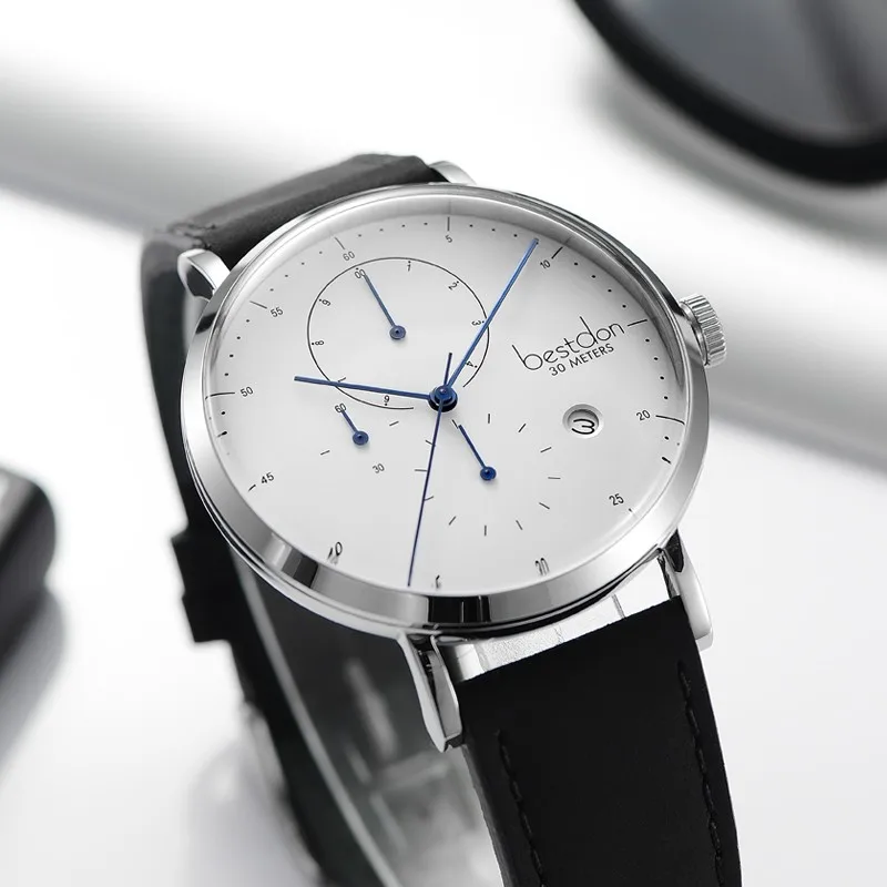 Bestdon Мужские часы с хронографом изогнутые Роскошные Водонепроницаемые кожаные
