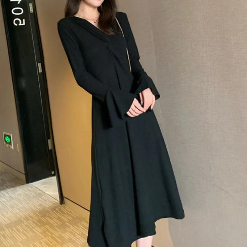 Женское трикотажное платье с расклешенными рукавами Sungtin элегантное офисное