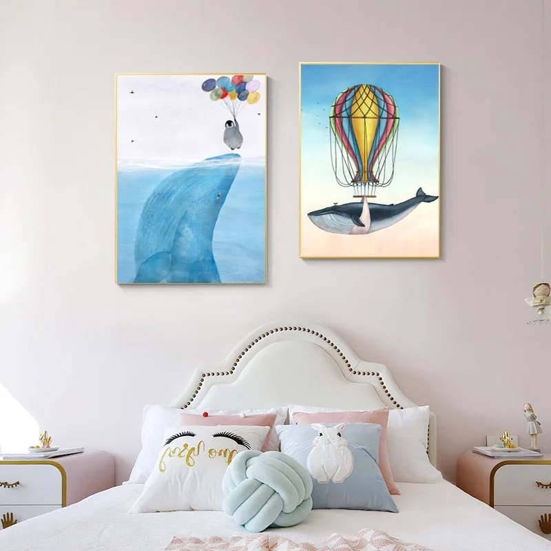 

Cartoon Animal Art Poster Whale Canvas Print Painting Wall Art and Prints Children's Room Kindergarten Wall Decoration Painting