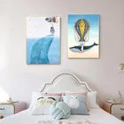 Художественный постер с изображением мультяшных животных, китов, рисунок на холсте, настенные художественные рисунки и принты для детской комнаты, детского сада, картина для украшения стен