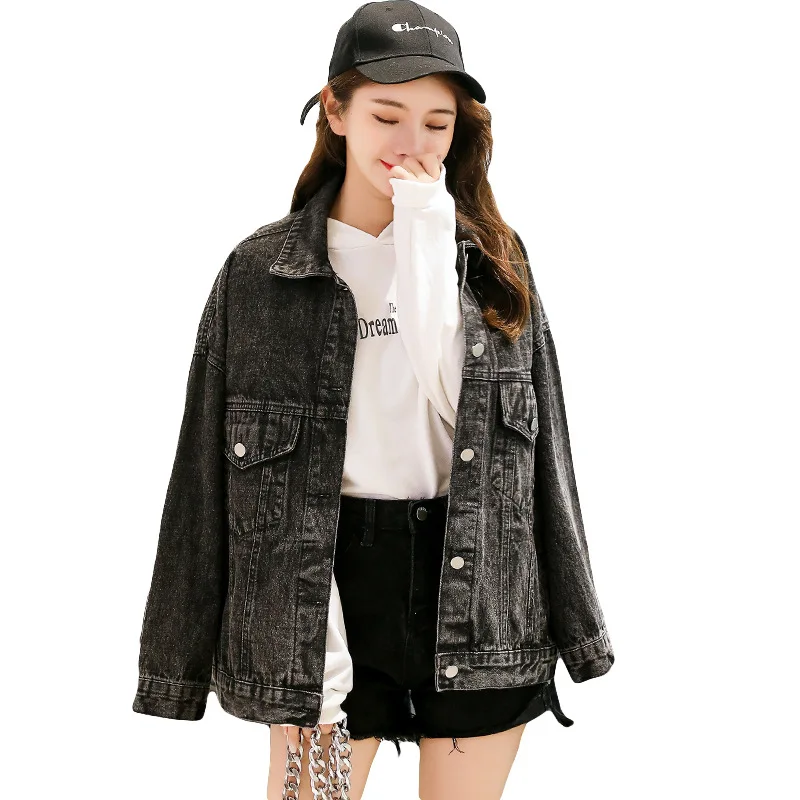

Denim Jacket Women 2020 Autumn New Fashion Female Long Sleeve Single Breasted Embroidery Loose Outerwear Denim Coats Jacket