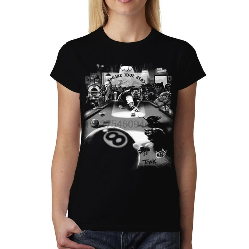 Бильярдный стол собака снукер кошки сосать седан женская футболка M-3XL Новинка (1) |