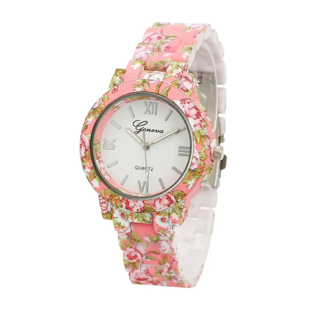 Часы женские с пластиковым ремешком популярный принт кварцевые наручные